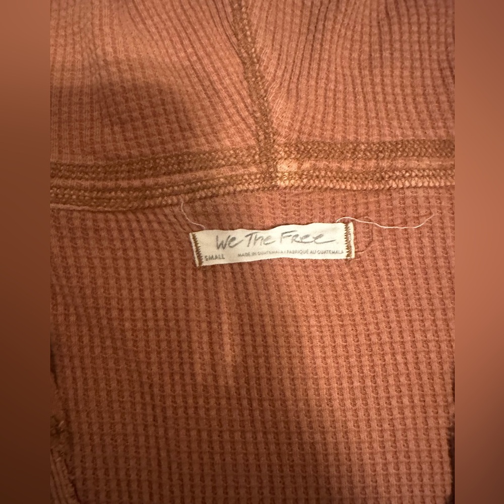 🍂 We The Free by Free People Rust Thermal Waffle Knit Hoodie Top – Size S (EUC) - Picture 3 of 4